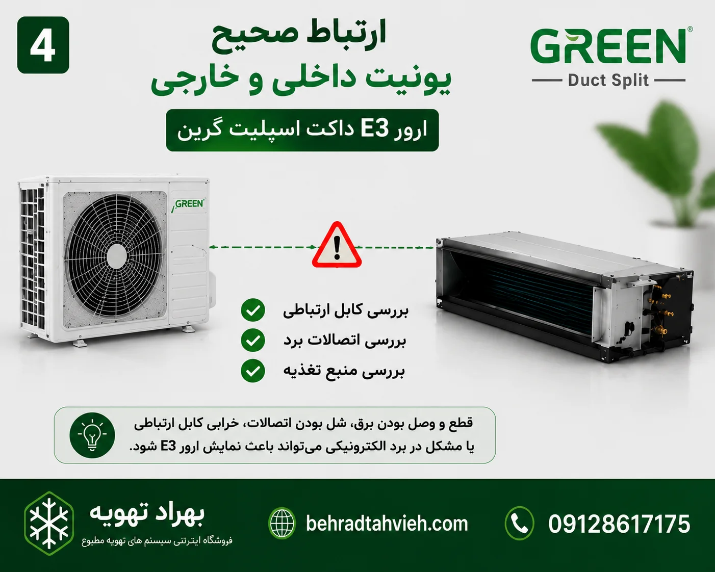 ارورهای داکت اسپلیت گرین | بررسی کد خطا و رفع مشکل دستگاه | 4 یونیت داخلی و خارجی داکت اسپلیت گرین