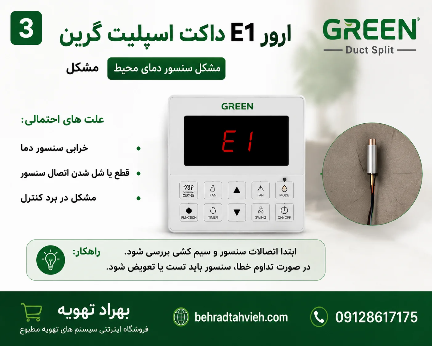ارورهای داکت اسپلیت گرین | بررسی کد خطا و رفع مشکل دستگاه | 3 ارور e1 داکت اسپلیت گرین
