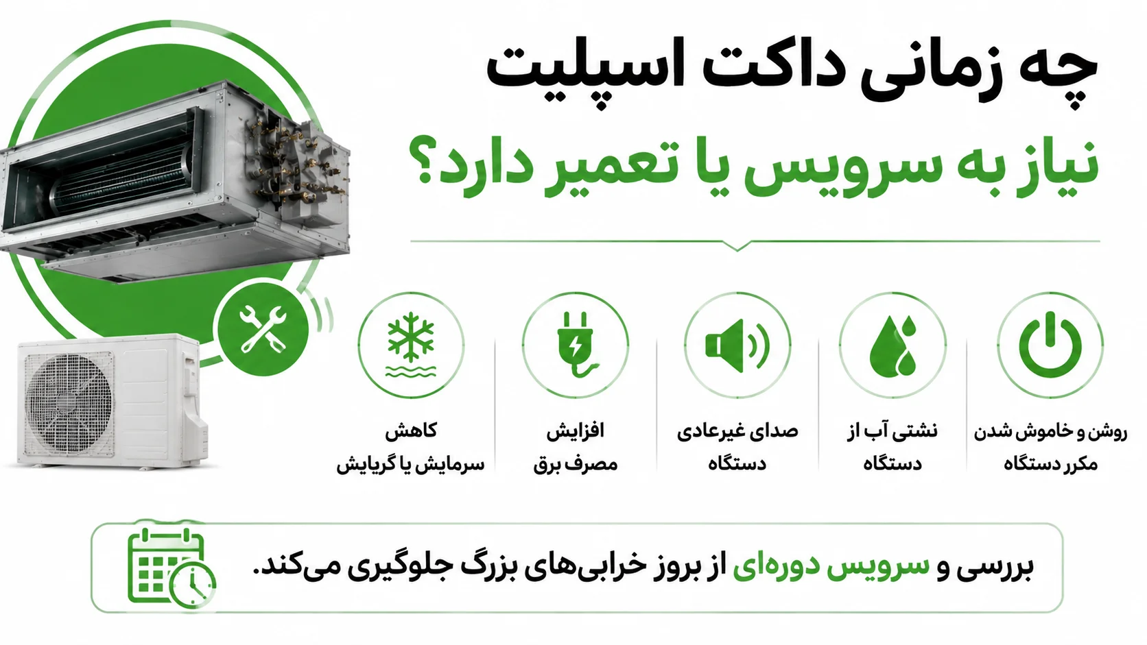 تعمیرات داکت اسپلیت، بررسی مشکلات رایج، هزینه و نکات انتخاب تعمیرکار 3 چه زمانی داکت اسپلیت نیاز به سرویس یا تعمیر دارد؟
