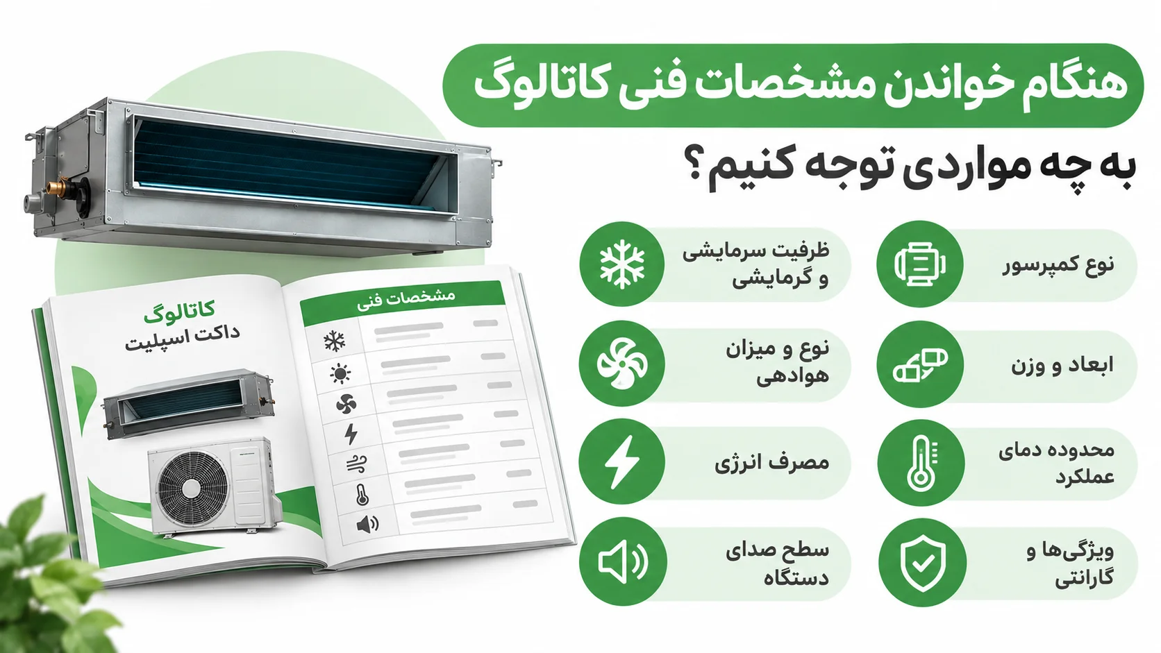 کاتالوگ داکت اسپلیت جنرال گلد، معرفی مدلها و مشخصات فنی 2 هنگام خواندن مشخصات فنی کاتالوگ به چه مواردی توجه کنیم؟