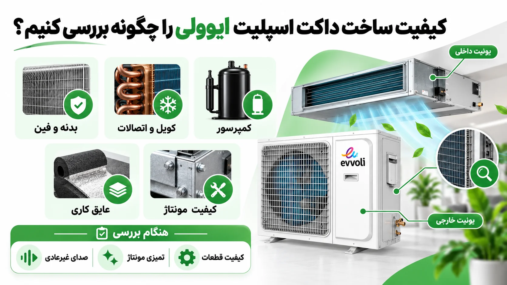 کیفیت داکت اسپلیت ایوولی چگونه است؟ بررسی ارزش خرید و نکات مهم انتخاب 2 کیفیت ساخت داکت اسپلیت ایوولی را چگونه بررسی کنیم؟